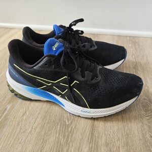 Mens asics gt 1000 8 running shoes black blue yellow